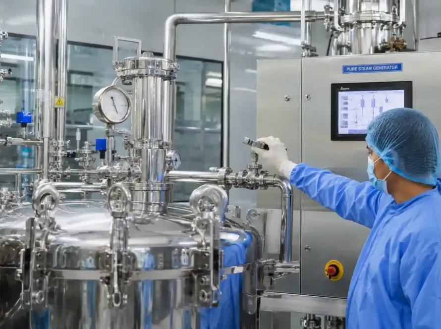 Pure steam used for pharmaceutical sterilization processes